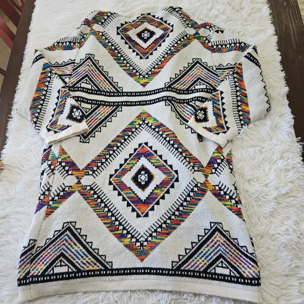 Northern Angel Aztec Boho Geometric Open Front Cozy Cardigan Rainbow Sz 3X - Picture 3 of 7